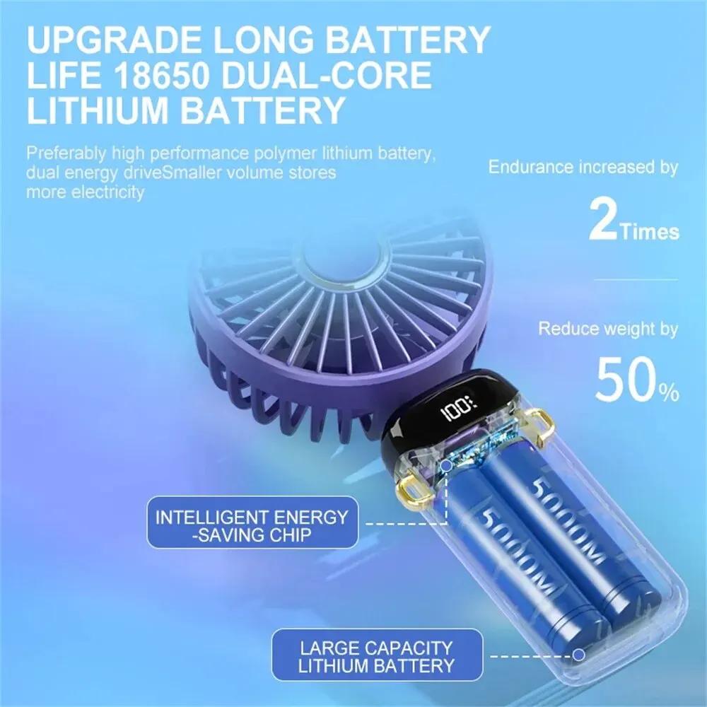 Mini-Handventilator mit Handyhalter Faltbarer Nacken-Hängeventilator 5 Geschwindigkeiten USB-wiederaufladbar Tragbarer Ventilator mit Display
