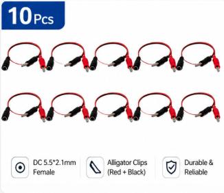 Durable 5.5x2.1mm Alligator Clip to DC Power Adapter 2Pcs Crocodile Test Leads 25CM Cable Male Female for Laboratory Testing