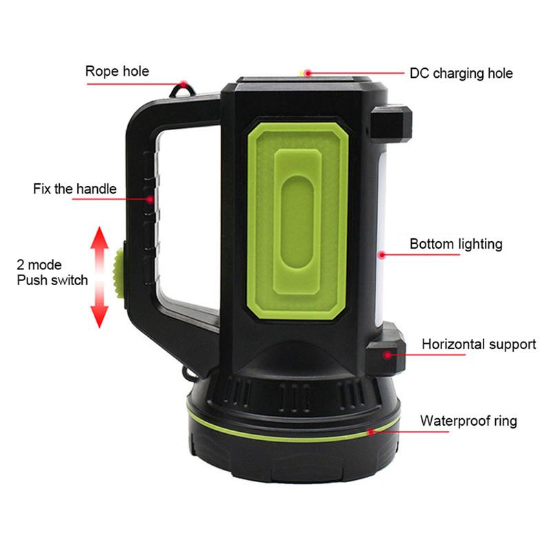 Portable Hand Lamp Rechargeable LED Strong Searchlight Flashlight 2 Lighting Modes Emergency Hiking Camping Energe Saving Torch
