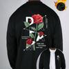 Rose Print Fleece-Lined Bomber Jacket, Windproof Durable Warm, Casual Versatile Coat