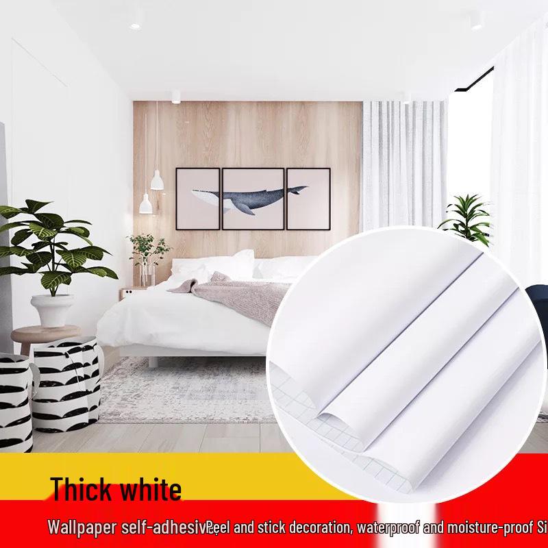 Self-Adhesive Waterproof PVC Wall Mural - Solid Color, Thickened Wallpaper/Sticker for Dorms (White/Black)