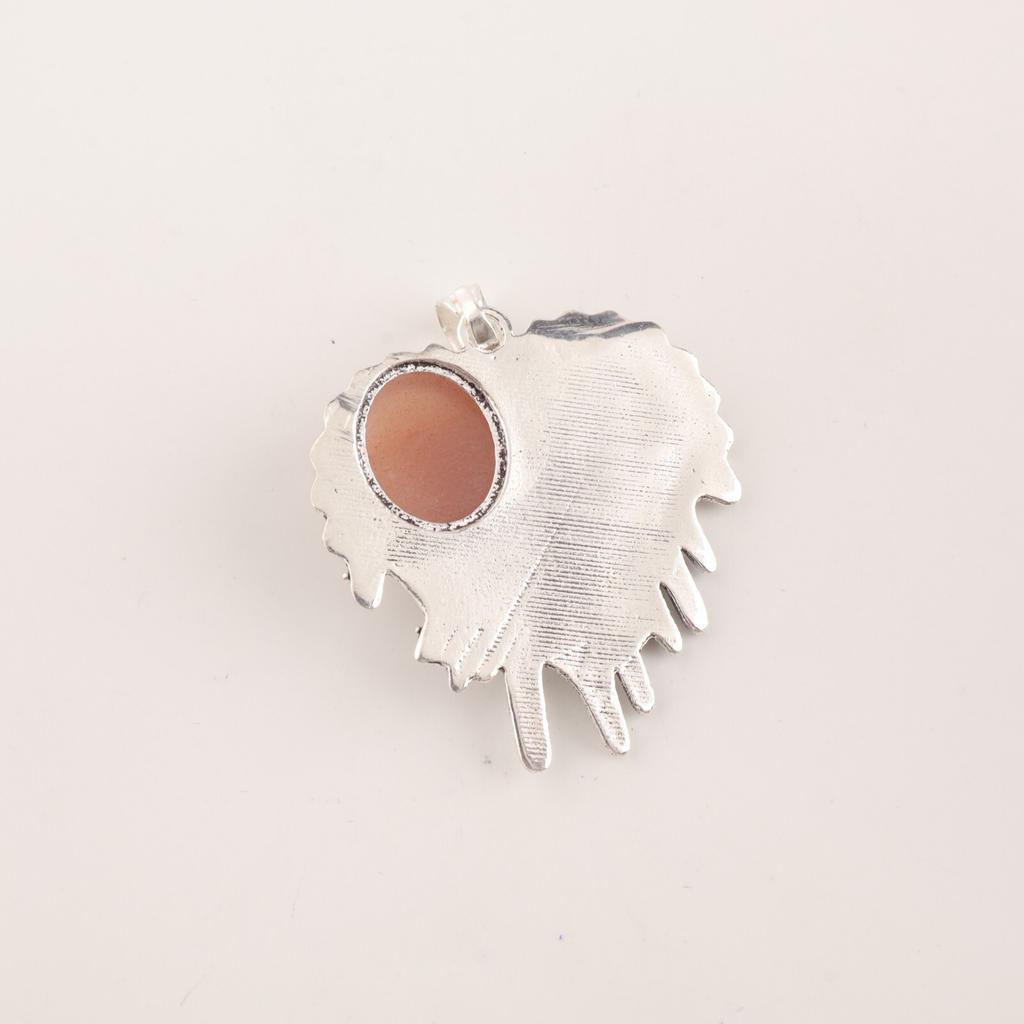 Natural Peach Moonstone Gemstone 925 Sterling Silver Handcrafted Pendant 1.49" CP-28-26