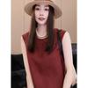 Wine Red Sleeveless Cotton and Linen Dress for Petite Women