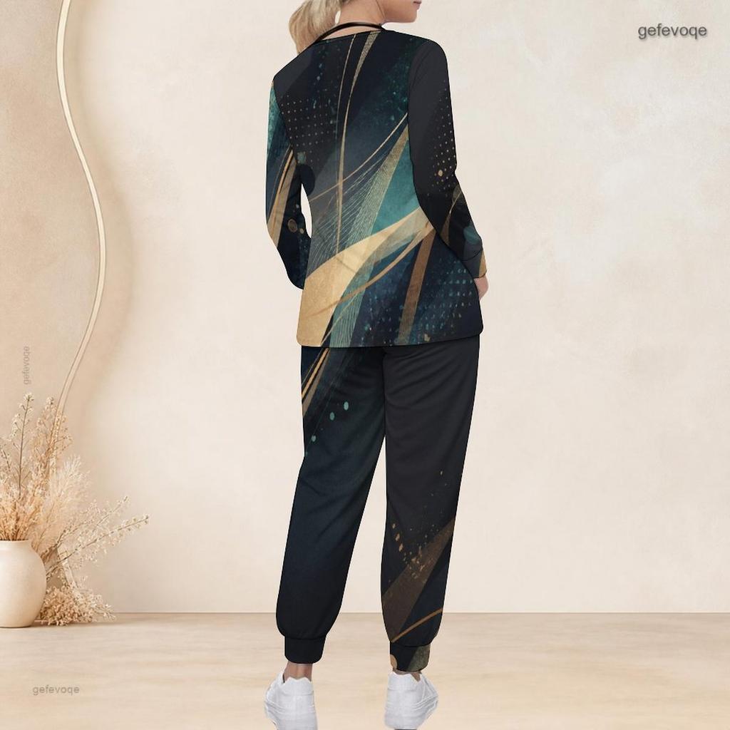 Women Plus Size Nurse Scrub Set V Neck Long Sleeve Colorful Splash Print Two Piece Outfit With Pockets