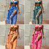 3 Pcs/Set Women Swimsuit Set Tie-dye Lace-up Halter Neck Color Matching Revealing High Waist Wireless Summer Beach Swimwear Bathing Suit Wading