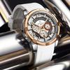 Men's Quartz Watch with White Silicone Strap Luminous Hands Fashion Sport Waterproof Chronograph Wristwatch with Calendar