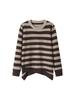2025 Autumn/Winter Women's Loose Striped Wool Sweater - Round Neck, Straight Shoulder Comfy Knitwear