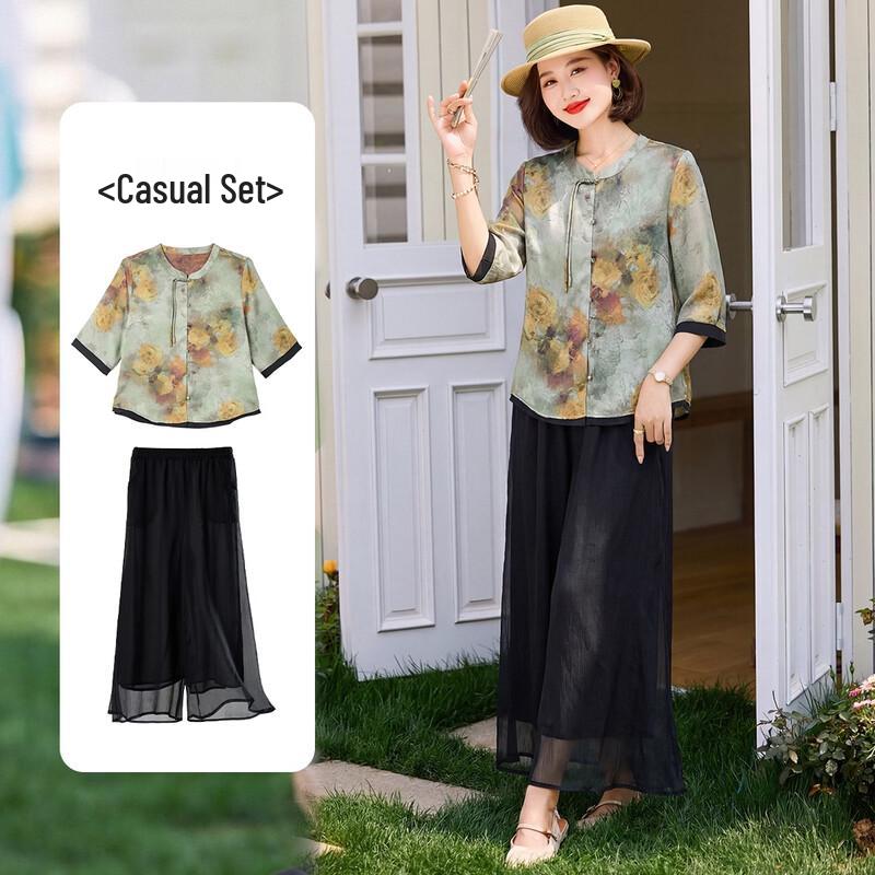 Women s Elegant Summer Printed Two-Piece Set 4XL