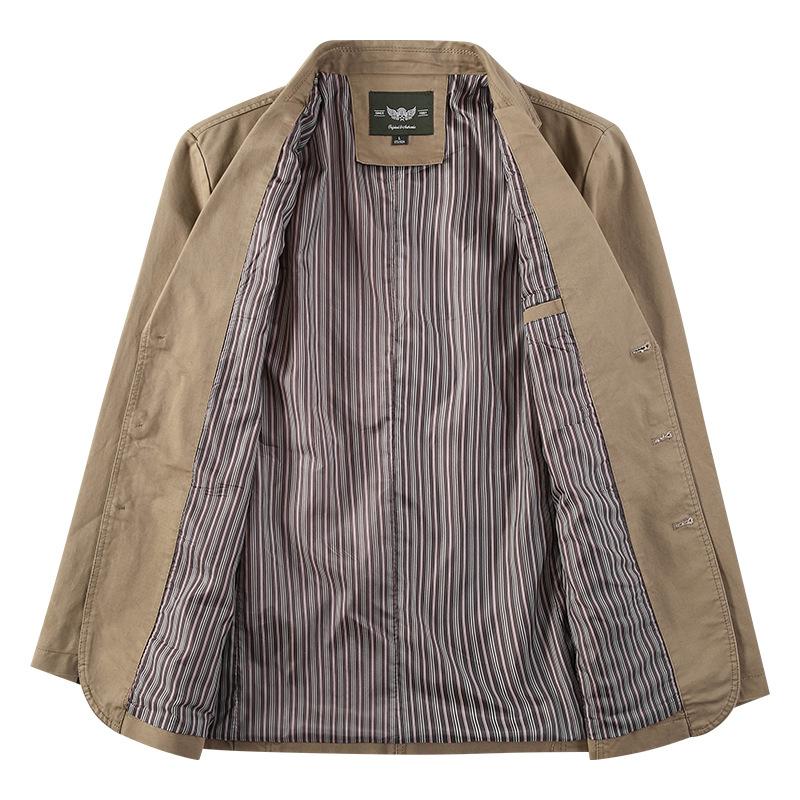 Men Retro Loose Spring and Autumn  Three-breasted Suit Solid Color Suit Business  Multi-pocket Casual Regular Jacket Coat