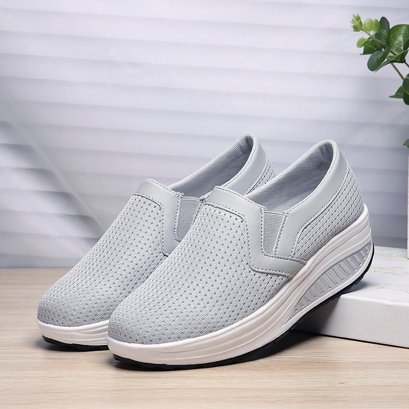 New summer and autumn casual thick-soled mesh breathable solid color loafer rocking shoes
