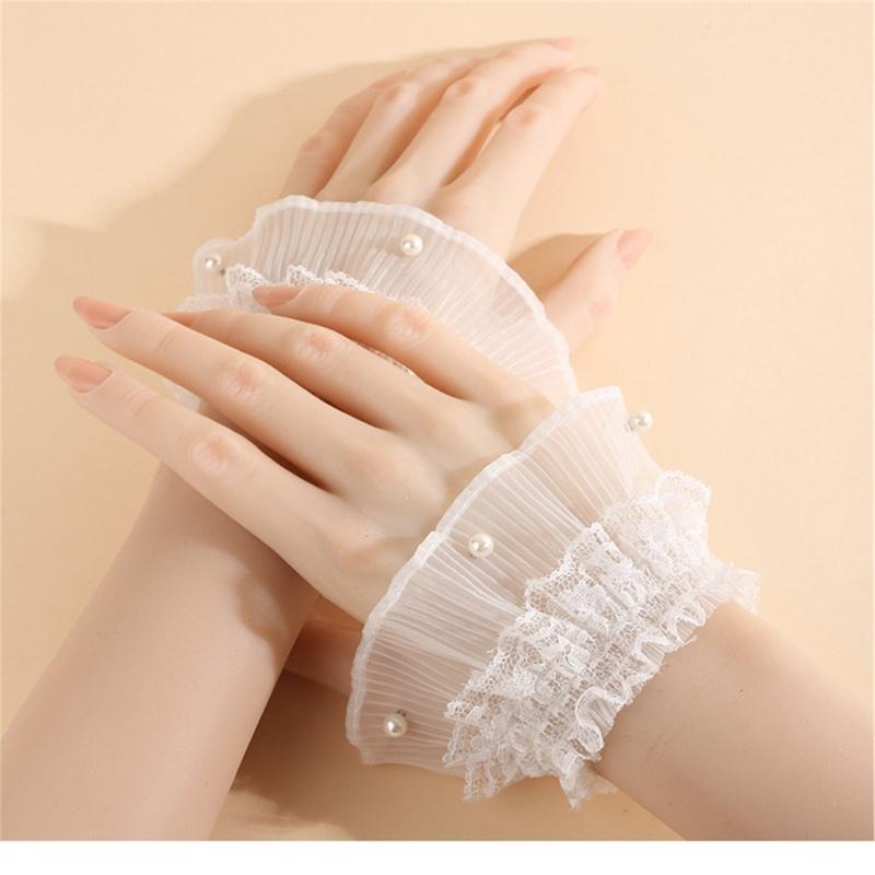 Ruffle Lace Trim Arm Covers Wrist Cuffs Sleeves For Women Dress Outfit Enhancer Sheer Armband Daily Wear Accessory