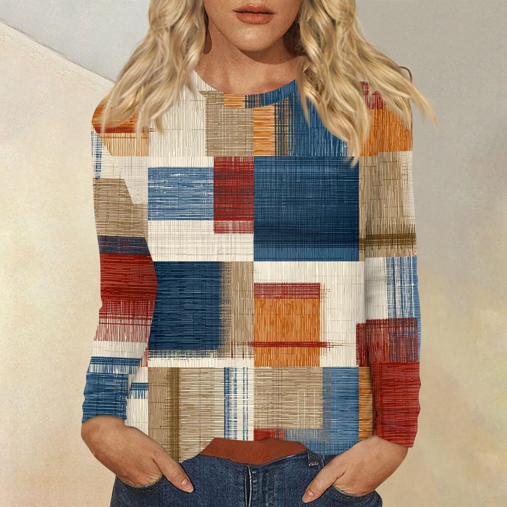 Damen Täglich Lässig Langärmlig Bedruckt O-Ausschnitt Oberteil