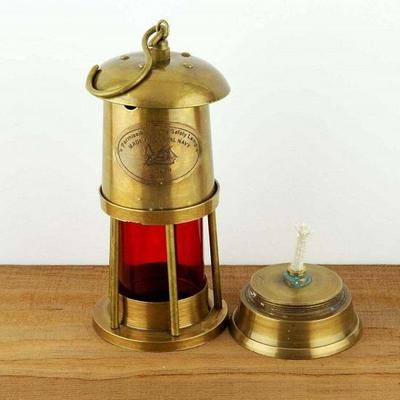6" Antique Style Brass Nautical Miner Ship Lantern Oil Lamp Red Glass Décor Gift