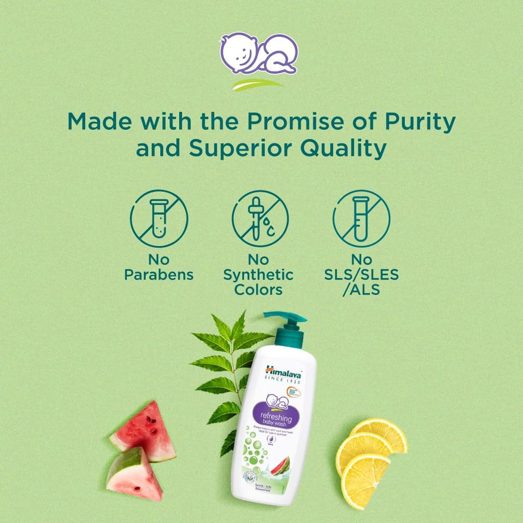 Himalaya Refreshing Baby Wash 400ml Pack For Gentle Cooling Summer Bath With Watermelon Neem Lemon