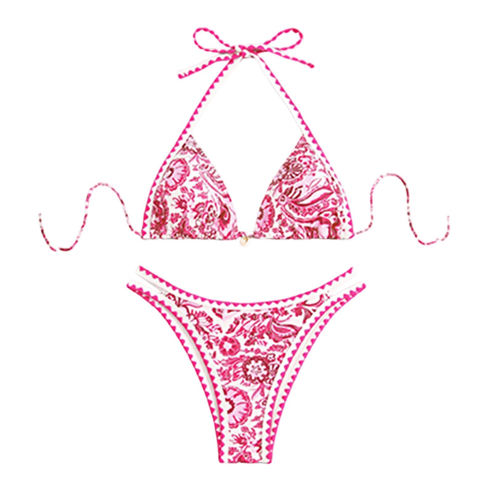 

Жіночий купальний костюм із квітковим принтом, літній набір бікіні з пейслі M рожевий