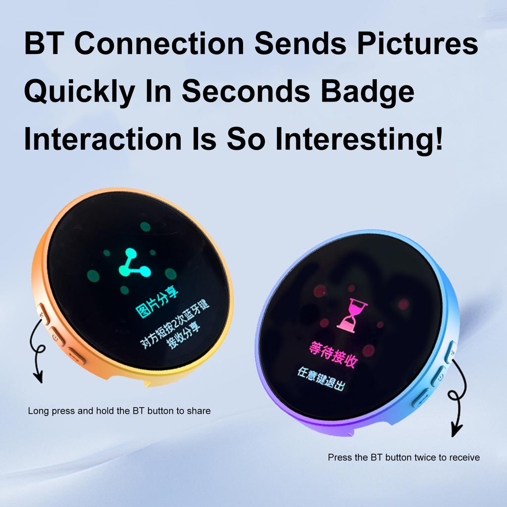 1.85 Inch Electronic Anime E-Badge Touch Screen Gradient Badges Bluetooth Connection Peripheral Badges for Bag Backpack Hanging