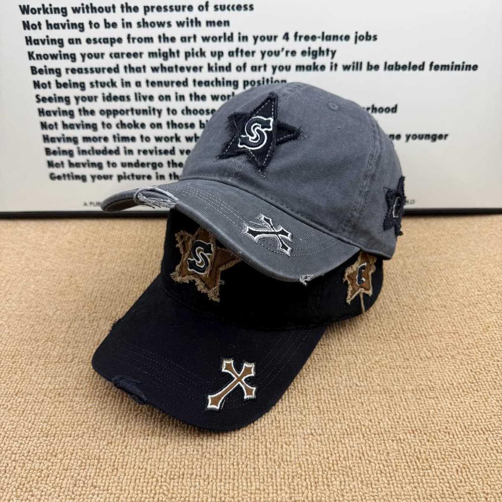 Retro old pentagram cross baseball cap men's and women's versatile soft top sunshade cap tide
