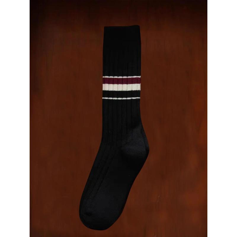 Fall/Winter Kids Wool Striped Plush Socks - College Style Athletic High-Waist Color-Contrasting Cashmere Warmth Mid-Calf Socks