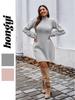 2025 European & American Pearl-Embellished Knit Dress - Autumn/Winter Fashion