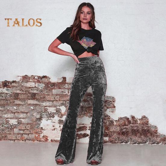 Spodnie damskie rozkloszowane, elastyczne, z wysokim stanem, w jednolitym kolorze, szerokie nogawki, uniesione biodra, aksamitne, spodnie robocze na wakacje, codzienne noszenie