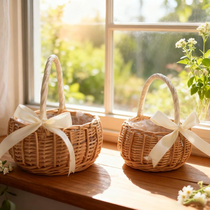 Cesto da Picnic e da Conservazione in Salice e Bambù Intrecciato a Mano per Fiori e Frutta