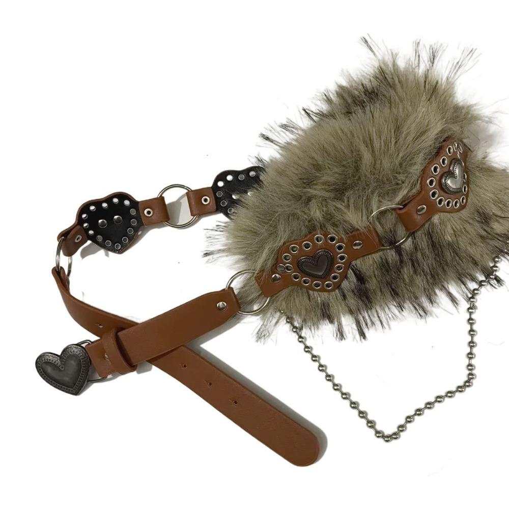 PU Leather Furry Waistband Patchwork Heart Y2K Waistband Personality Plush Belt  Female/Girls