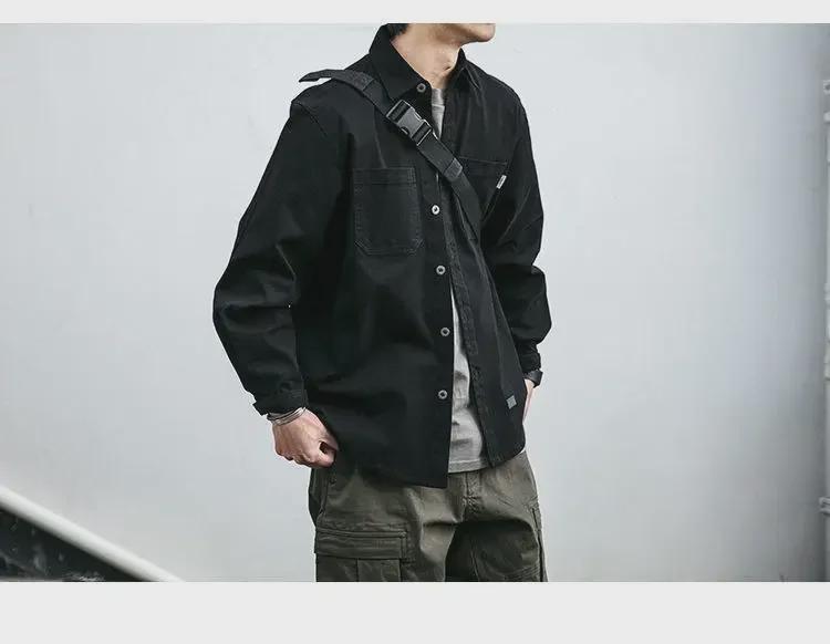 Men's Korean Style Retro Long Sleeve Work Shirt - Trendy, Loose, Versatile, Youth Casual Jacket with Pockets.