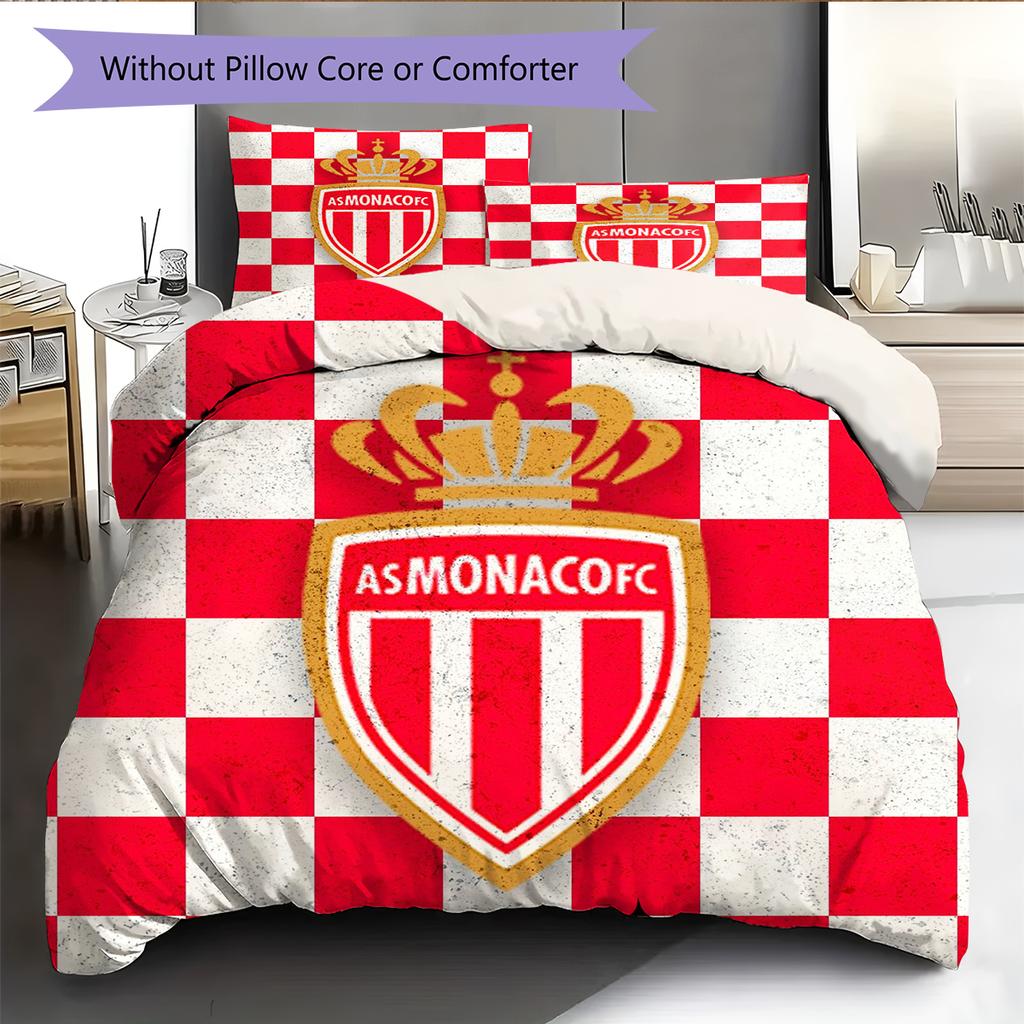 AS Monaco FC Pattern Bedding Home Decoration Birthday Gift (1 * duvet cover + 2 * pillowcase, without core)