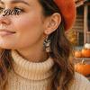 Curved Ear Hooks 1 Pair Halloween Witch Cat Earrings for Women, Acrylic Cute Hang Tag Kitten Dangle Drop with Pumpkin, Party Costume Accessories