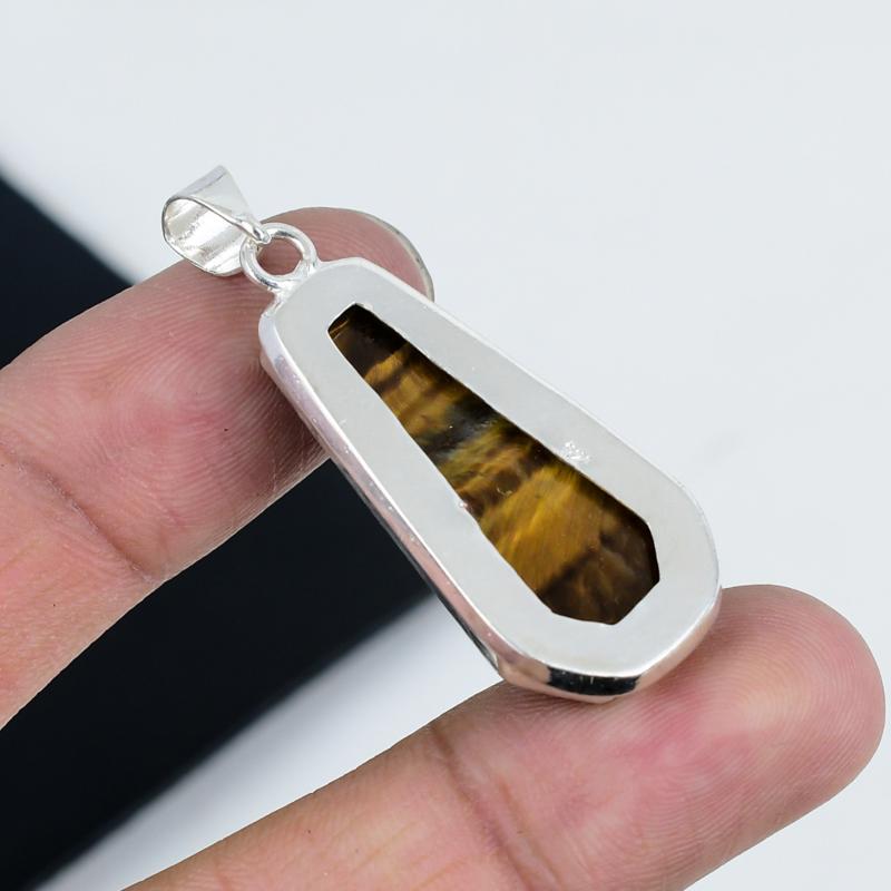 Natural Tiger Eye Gemstone Pendant 925 Sterling Silver- Handmade Coffin Design, Everyday Wear Jewelry, Unique Tiger Eye Pendant Party Wear Gifts