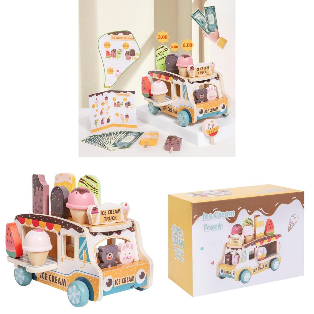 Wooden Pretend Play Ice Cream Cart Toy For Kids Educational Gift