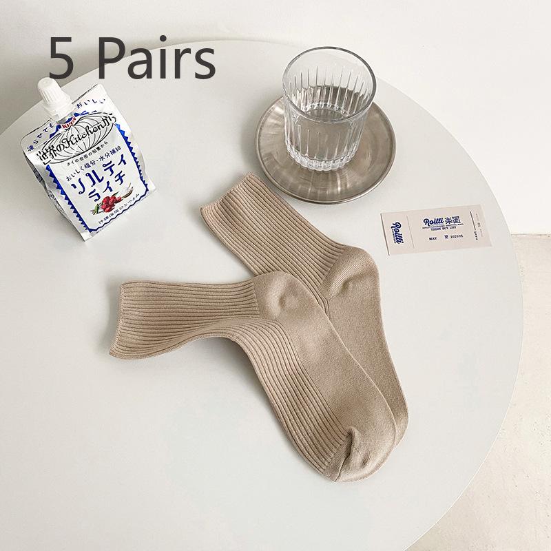 

5 пар новых женских вертикальных однотонных носков до середины голени на весну и осень 5 Pairs