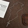 Geometric Beaded Chain Necklace With Cross Pendant For Unisex Fashion Jewelry