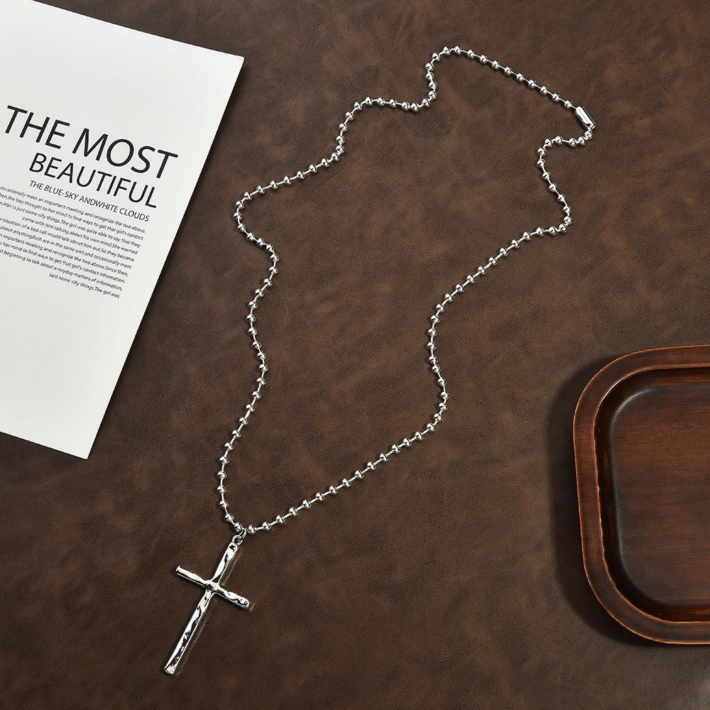 Geometric Beaded Chain Necklace With Cross Pendant For Unisex Fashion Jewelry