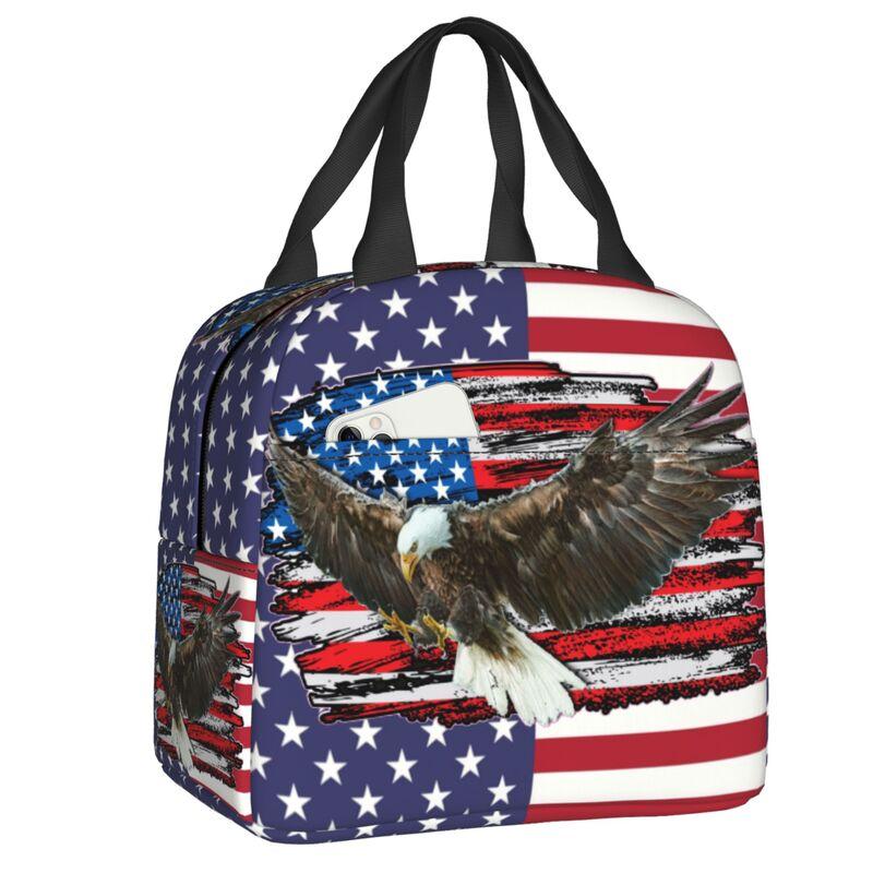 USA American Flag Thermal Insulated Lunch Bags Women United States US Stars Portable Lunch for Camping Travel Food Box