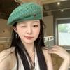 Japanese Style Hollowed Out Beret Hat Fresh Color Vintage Weave Painter Hat Thin Crochet Knitted Elegant Beach Cap Women Girls