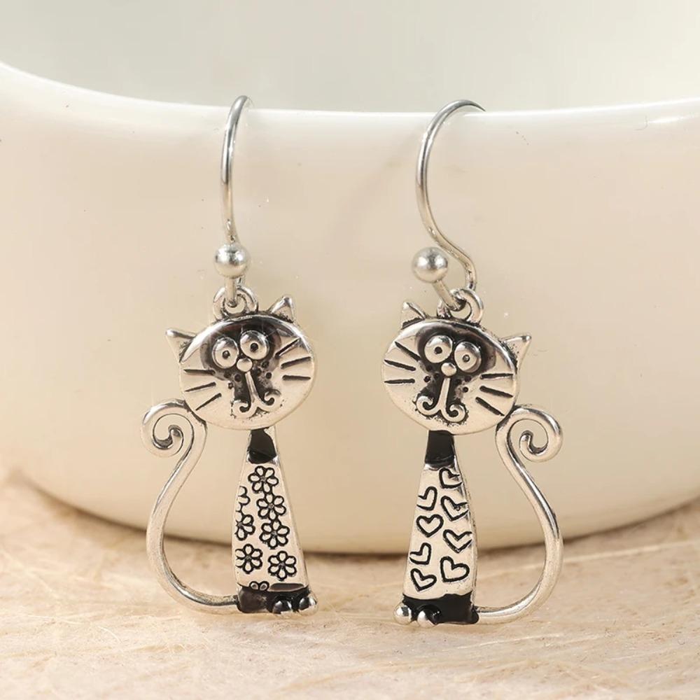 1Pair Cat Cat Style Pendant Earrings Copper Asymmetric Design Earrings Retro Punk Earrings Gift