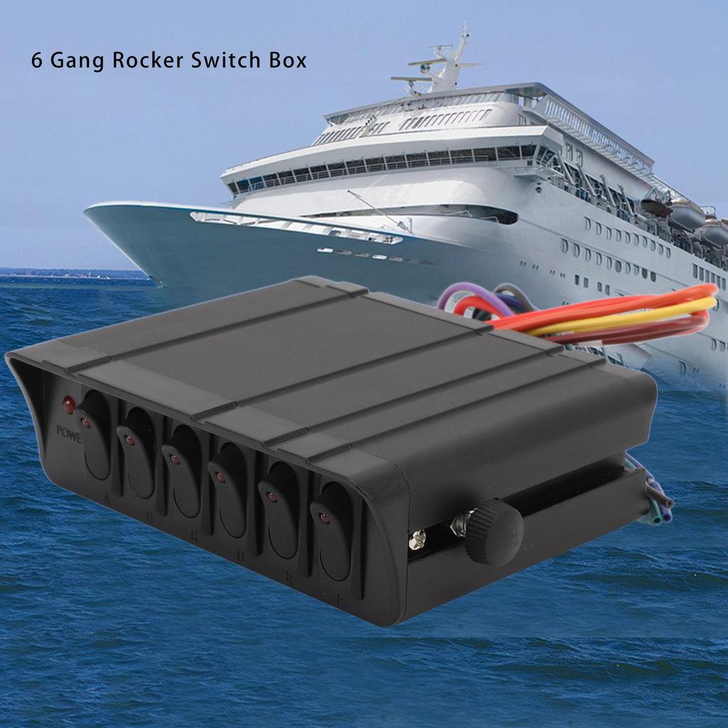 6 Gang Rocker Switch Box, DC12V-24V 40Amp SPST Toggle Switch Panel with Adjustable Mounting