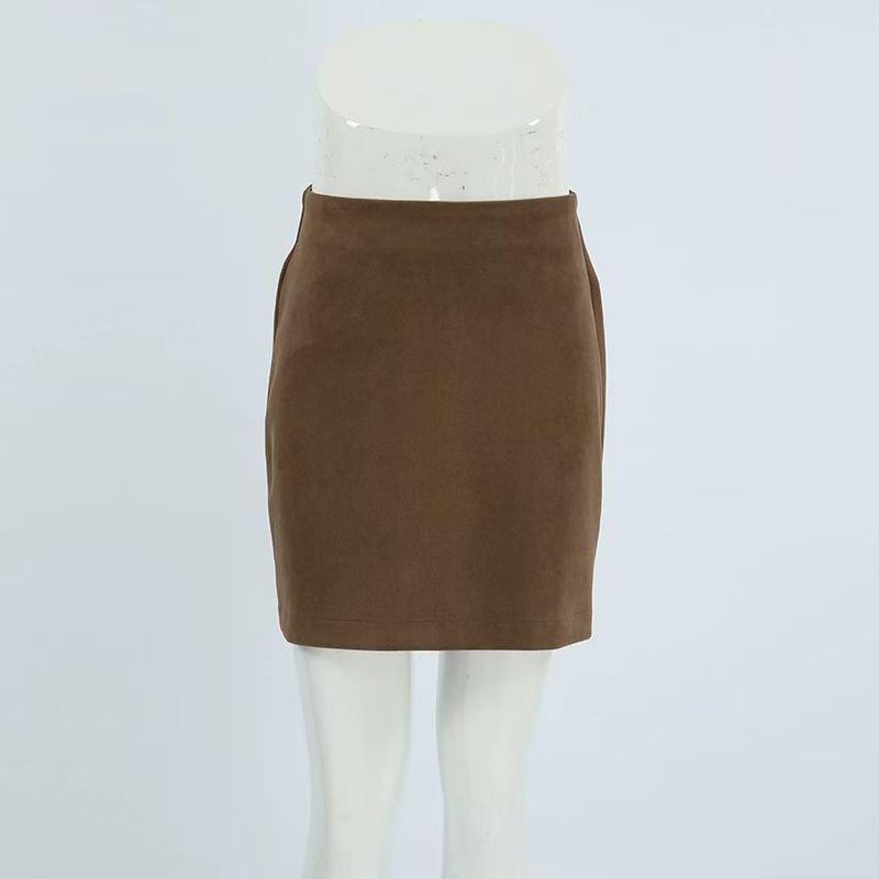 

Модная замшевая юбка прямого кроя с высокой талией, юбка-пачка на все случаи жизни, юбка с высокой талией и облегающего кроя Brown L