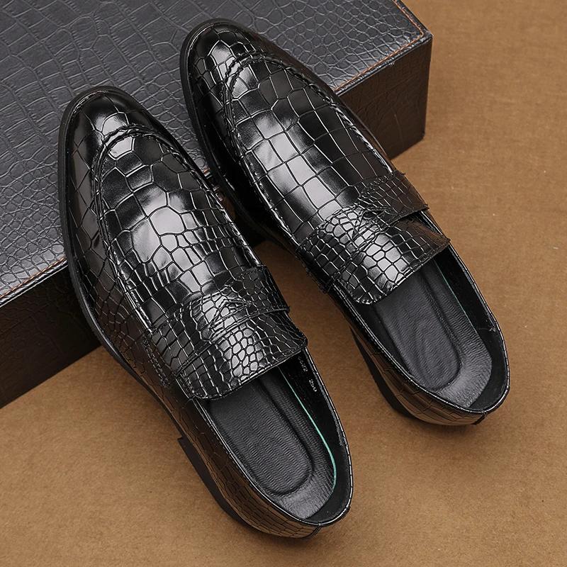 Loafers Men PU Stone Pattern Low Heel Cover with Pointed Business Dress Shoes Anti Slip Classic Men's Shoes Large Sizes 38-48
