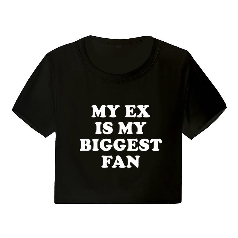 New European and American Spice Girls alphabet-printed navel top summer round neck pullover slim shoulder sleeves short T-shirt