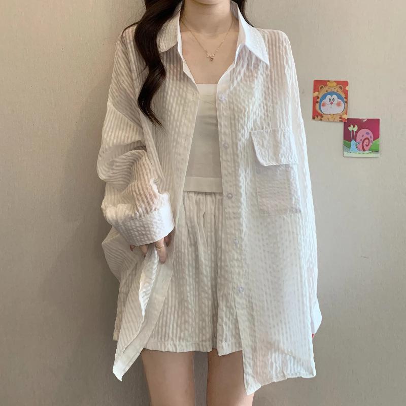 Korean Striped Shirt & Casual Shorts Women s Two-Piece Summer Set 3XL белый