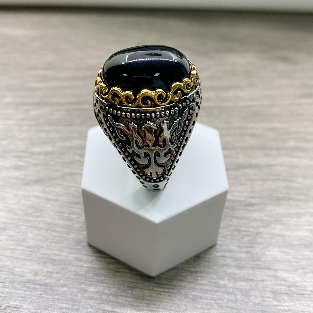 S925 Silver Obsidian Ring Men's and Women's Jewelry Boutique Fashion Jewelry Black Gemstone Ring Gift 2025