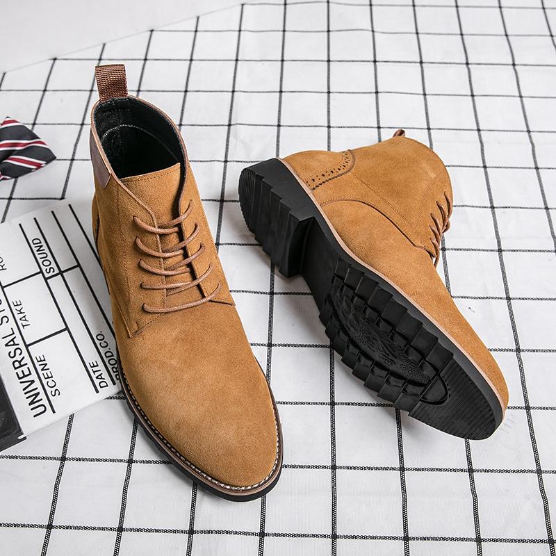 Fashion High End Brand Men's High-end Genuine Leather Shoes Street Fashion Motorcycle Boots Office Men's Business Casual Shoes Lace Up