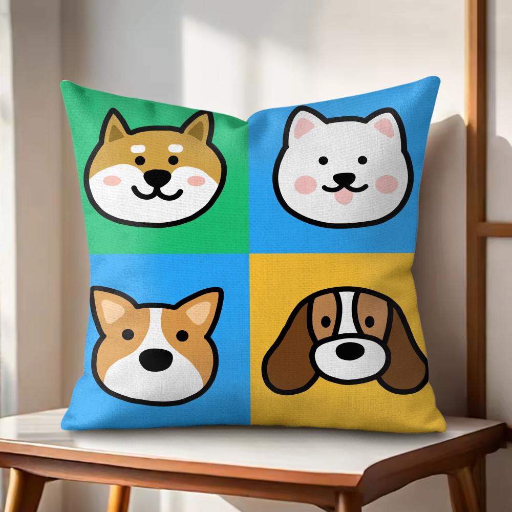 Cartoon Simple Cute Dog Cushion Cover Natural Linen Organic Fabric DoubleSided Printing Couch Pillow Covers Home Decor