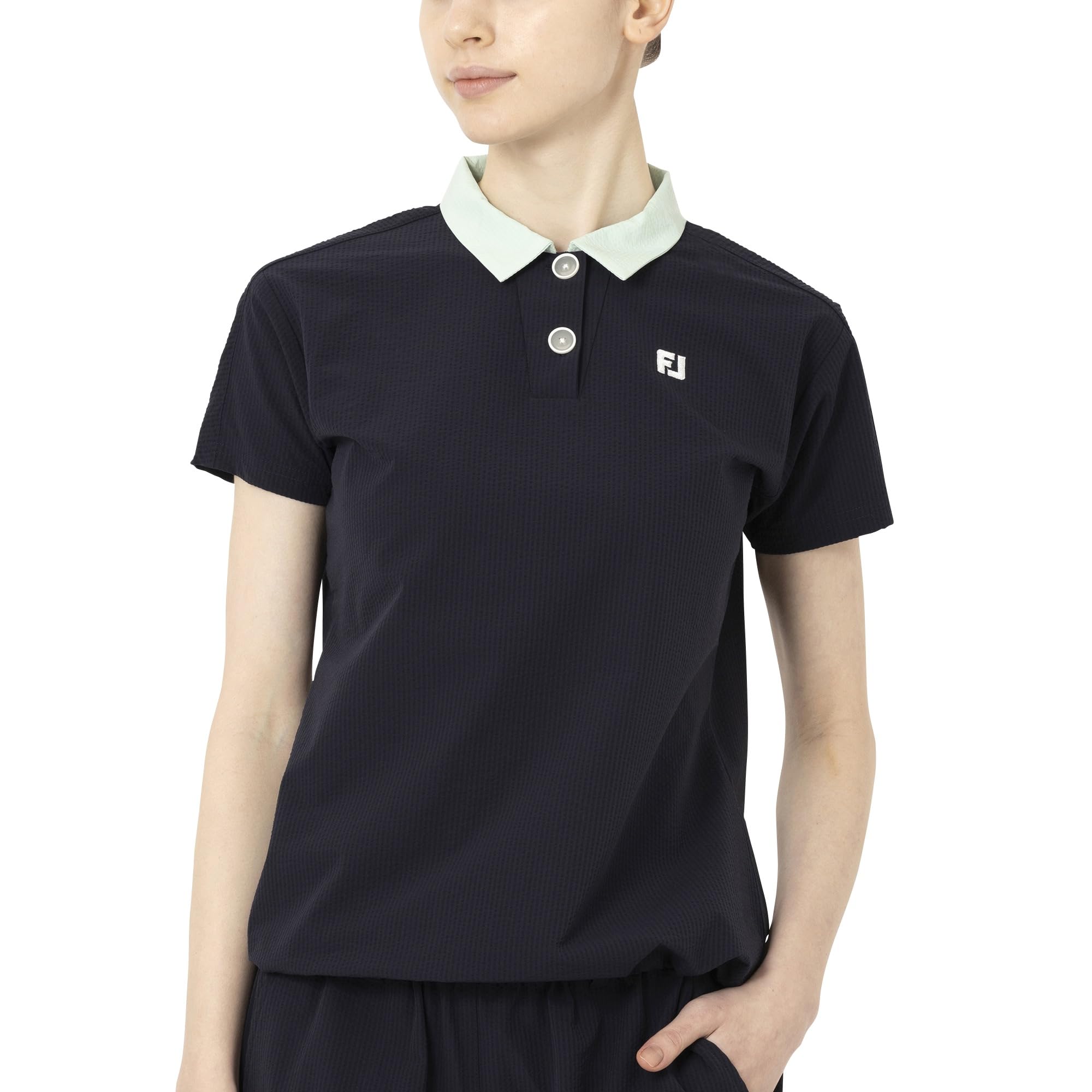

FootJoy Women s Dark Navy Seersucker Short Sleeve Golf Shirt, Size Small (FJW-S25-S06, 34841-S)