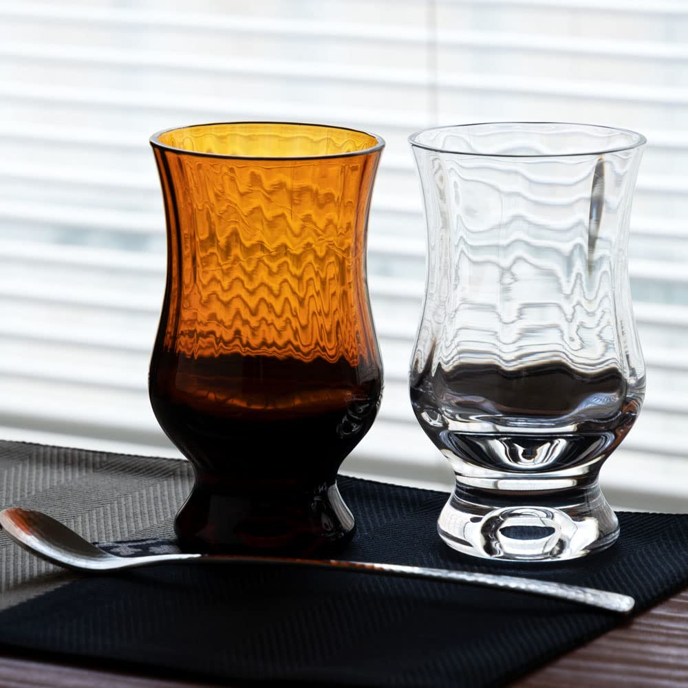 BYRON Coffee Glass, Amber, Mole (MO-1023AMBM) - Showa Modern Coffee. A nostalgic reproduction of a cute, retro cafe glass from the olden days.