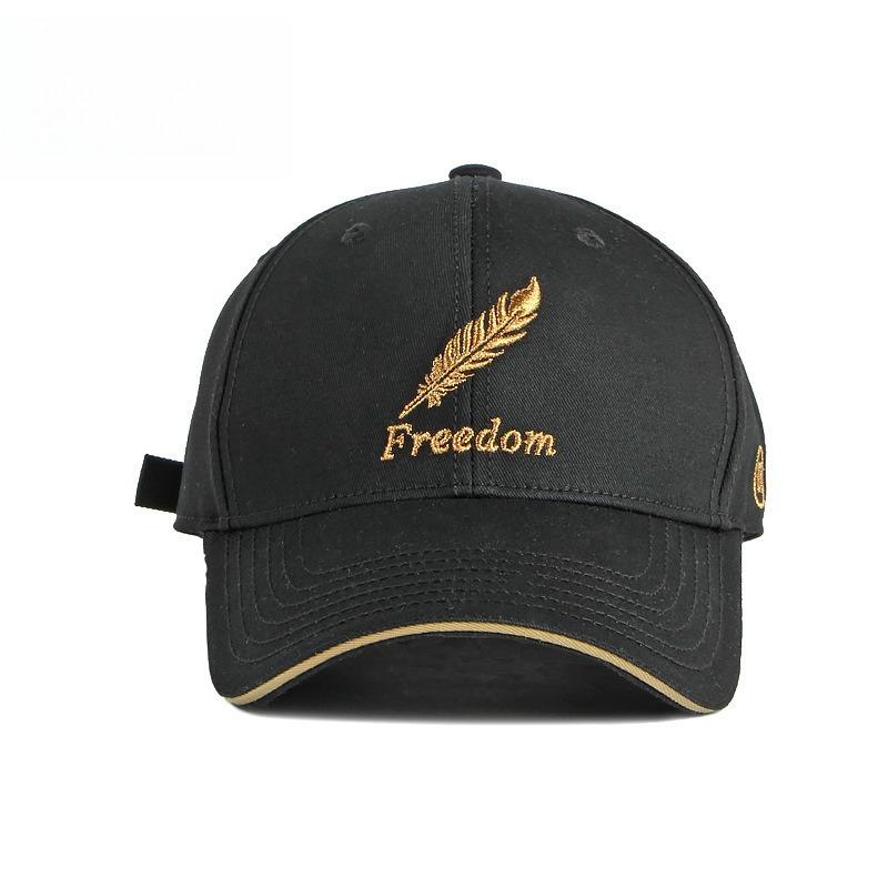Unisex Embroidered Freedom Feather Baseball Cap Classic Curved Brim Sunshade Peaked Cap Casual Hard Top Hat for Men and Women