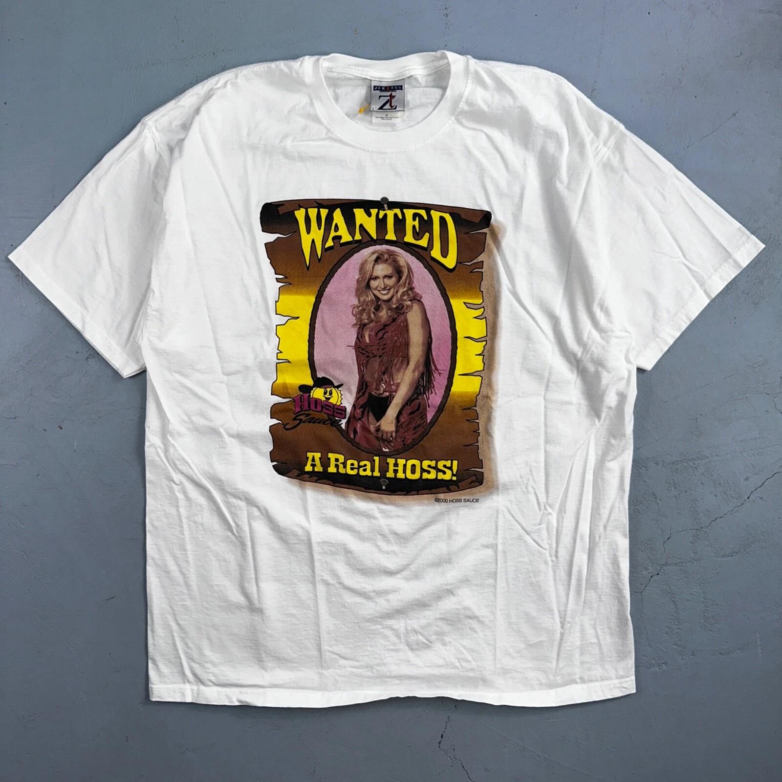 

Wanted Real Hoss Sauce VTG T Shirt Hot Girl Cute Blonde Model Y2K 2000 Grunge S