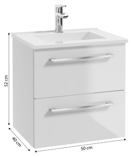 Bathroom Cabinet with Sink 50 Cm, Hanging, White, Soft-close Pinia
